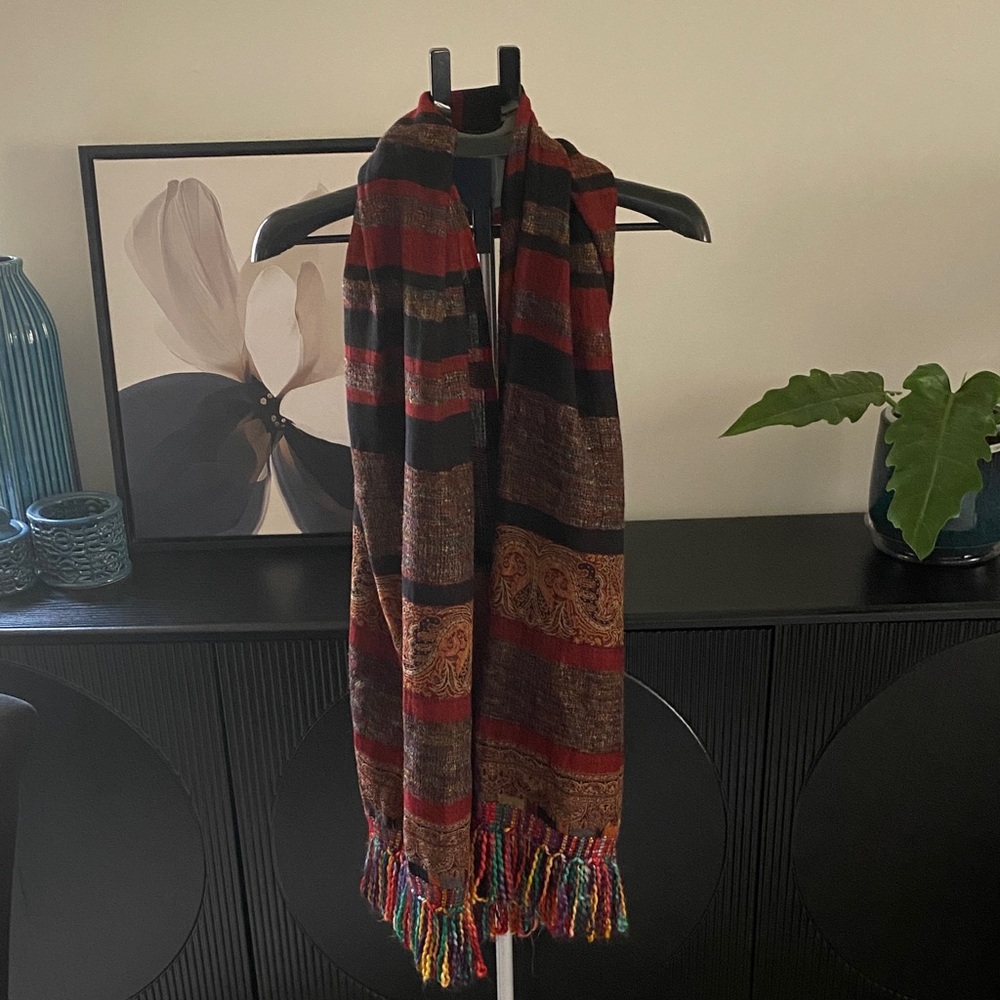 Coldwater Creek Multicolored Scarf/Wrap With Colorful Yarn Fringe